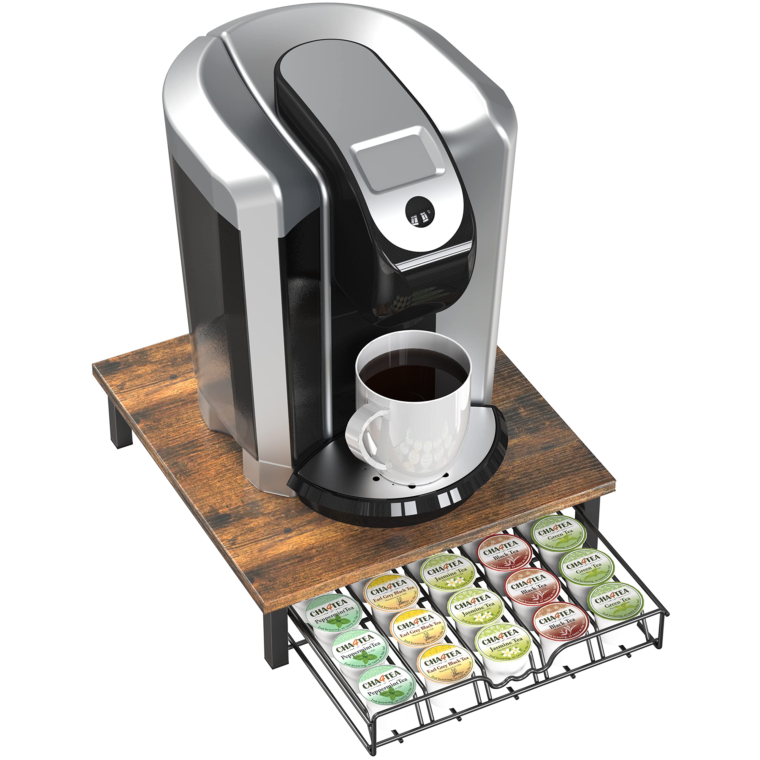 Compact DecoBrothers storage fits beside the coffee maker in small kitchens