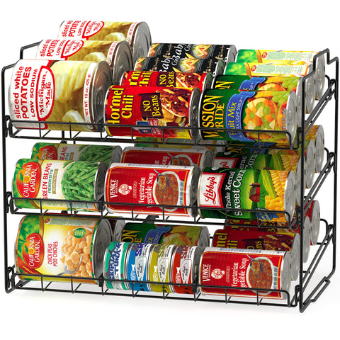Deco Brothers 3-tier can rack front view for easy pantry access.
