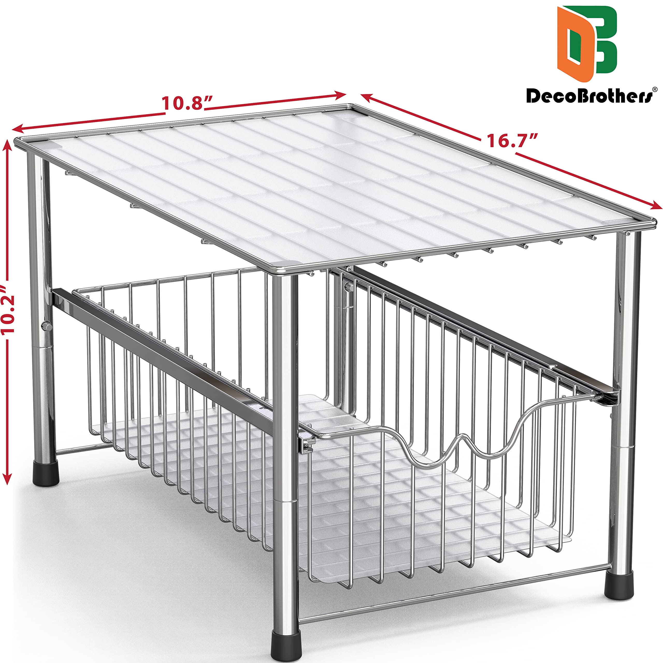 DecoBrothers stackable under-sink organizer chrome finish bridges two-set storage