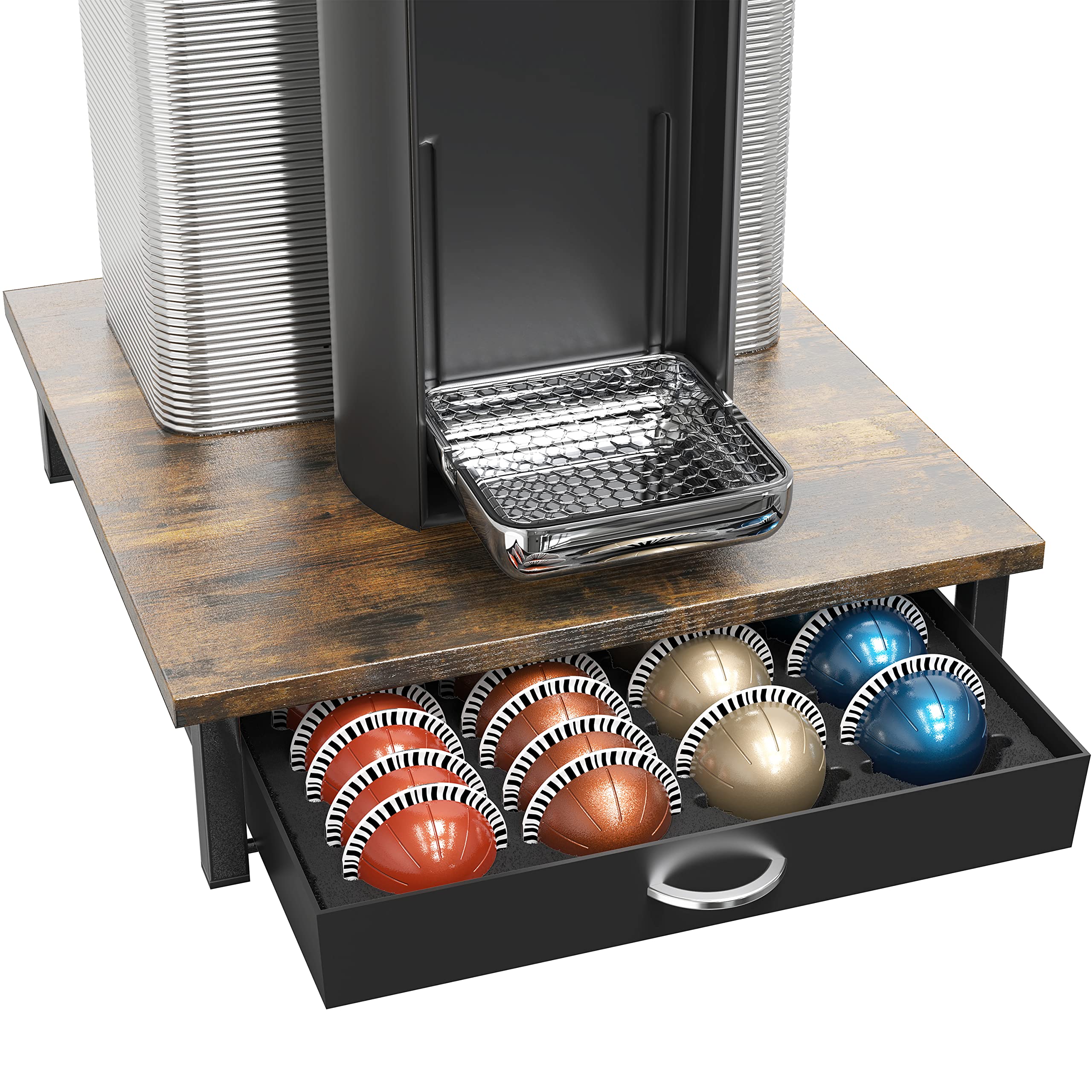 DecoBrothers Vertuo Pod Holder Drawer front view keeps capsules neatly organized.