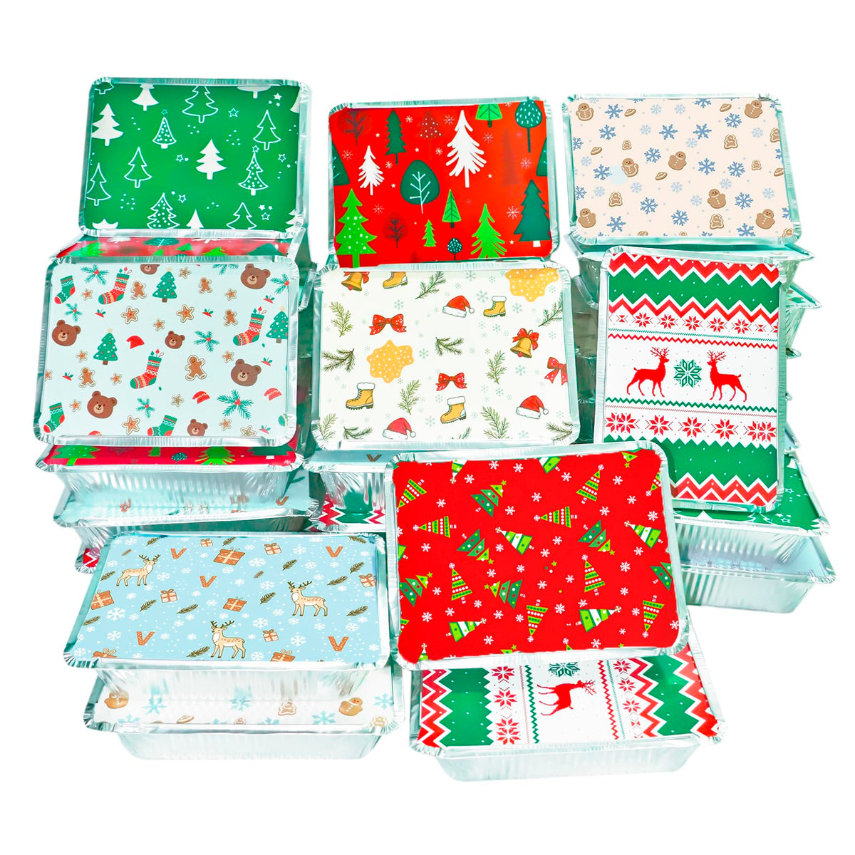 Decodinli Christmas leftover container with lid close-up showing festive pattern and secure fit.