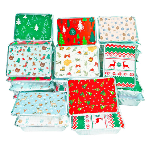 Decodinli Christmas leftover container with lid close-up showing festive pattern and secure fit.