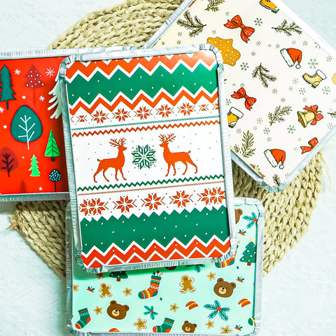 Decodinli winter pattern aluminum tin ready for party leftovers and gifts.