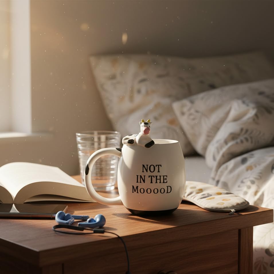 Decodyne cow-motif mug ceramic, durable for everyday use and whimsical decor.