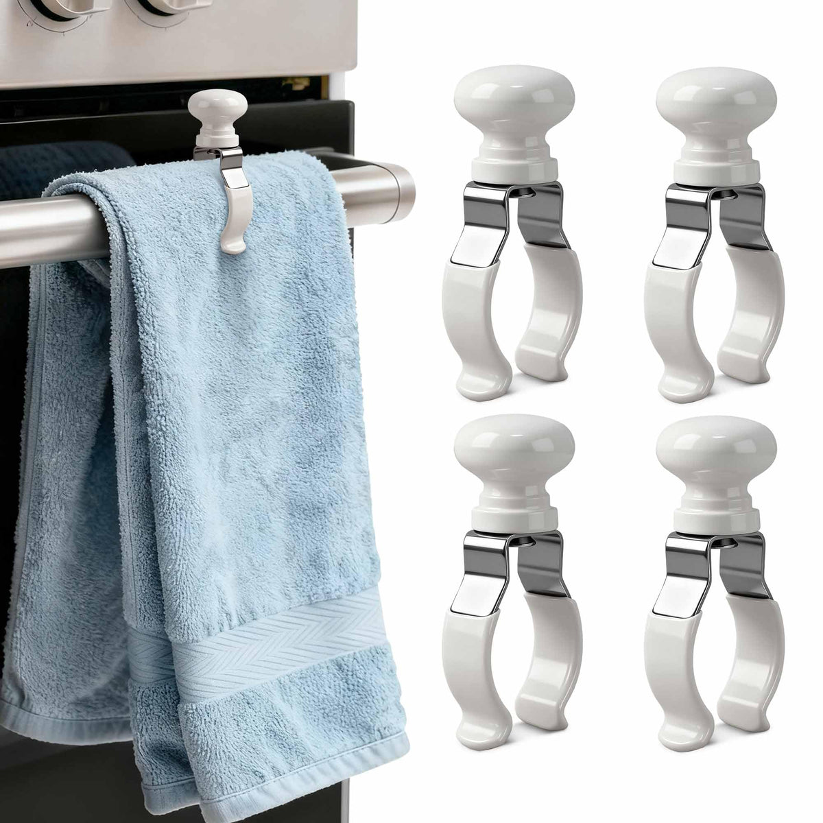 Decoeco towel clip on oven handle showing secure grip for towels