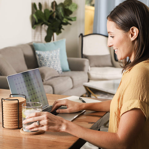 Decopom cork coasters metal-holder-storage keeps coasters neatly organized