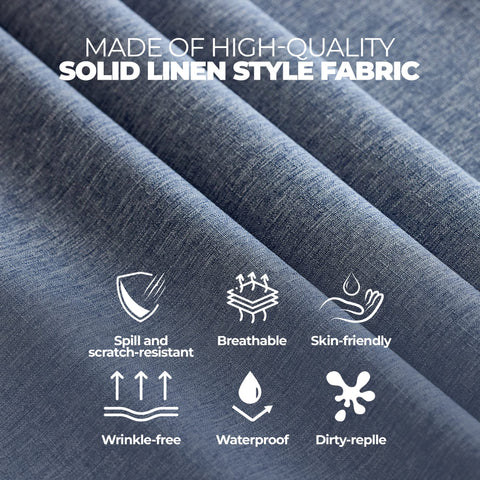 Wedding or party setup with Decorelia denim-blue round tablecloth