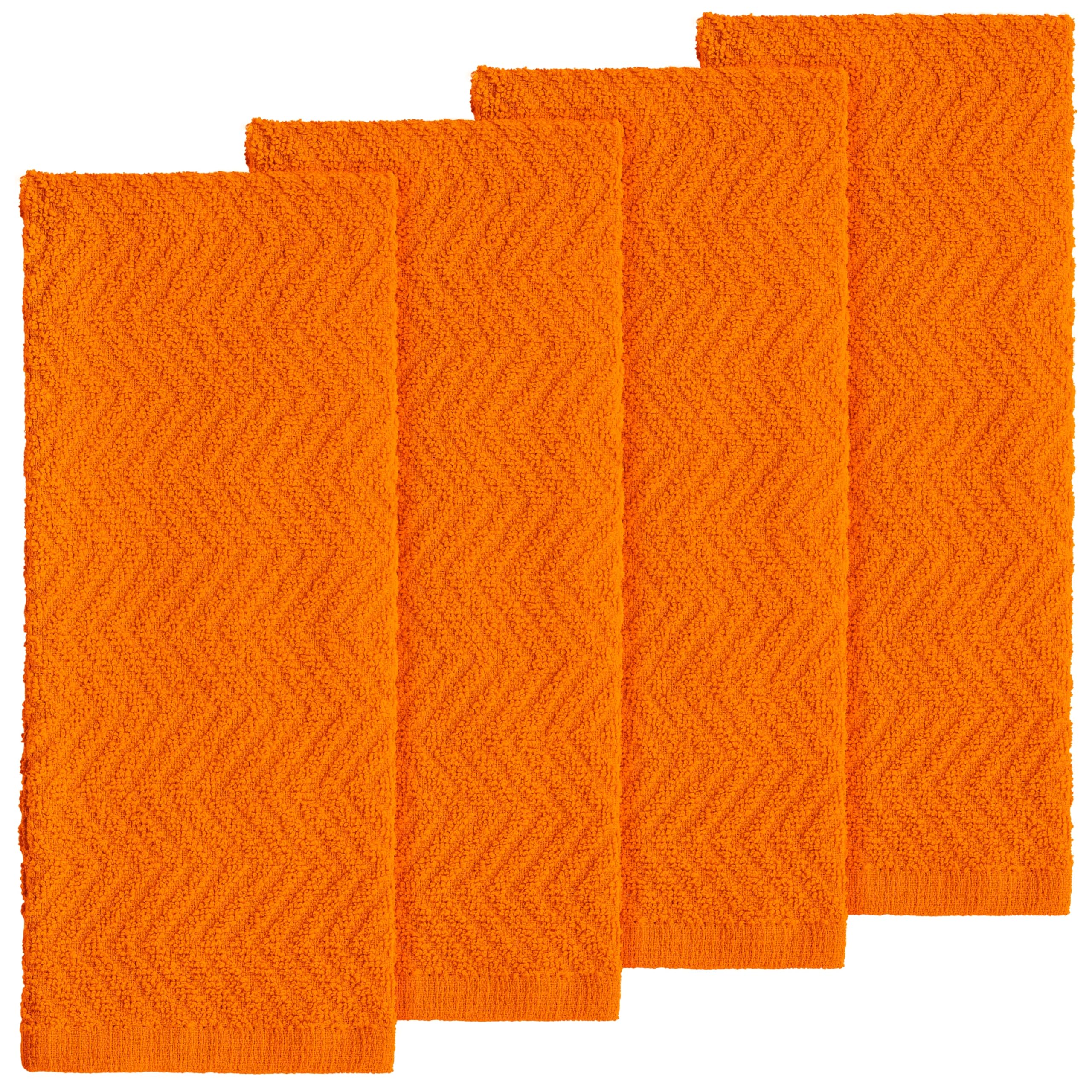 DecorRack orange towels show soft, lint-free finish ideal for drying dishes without scratches.