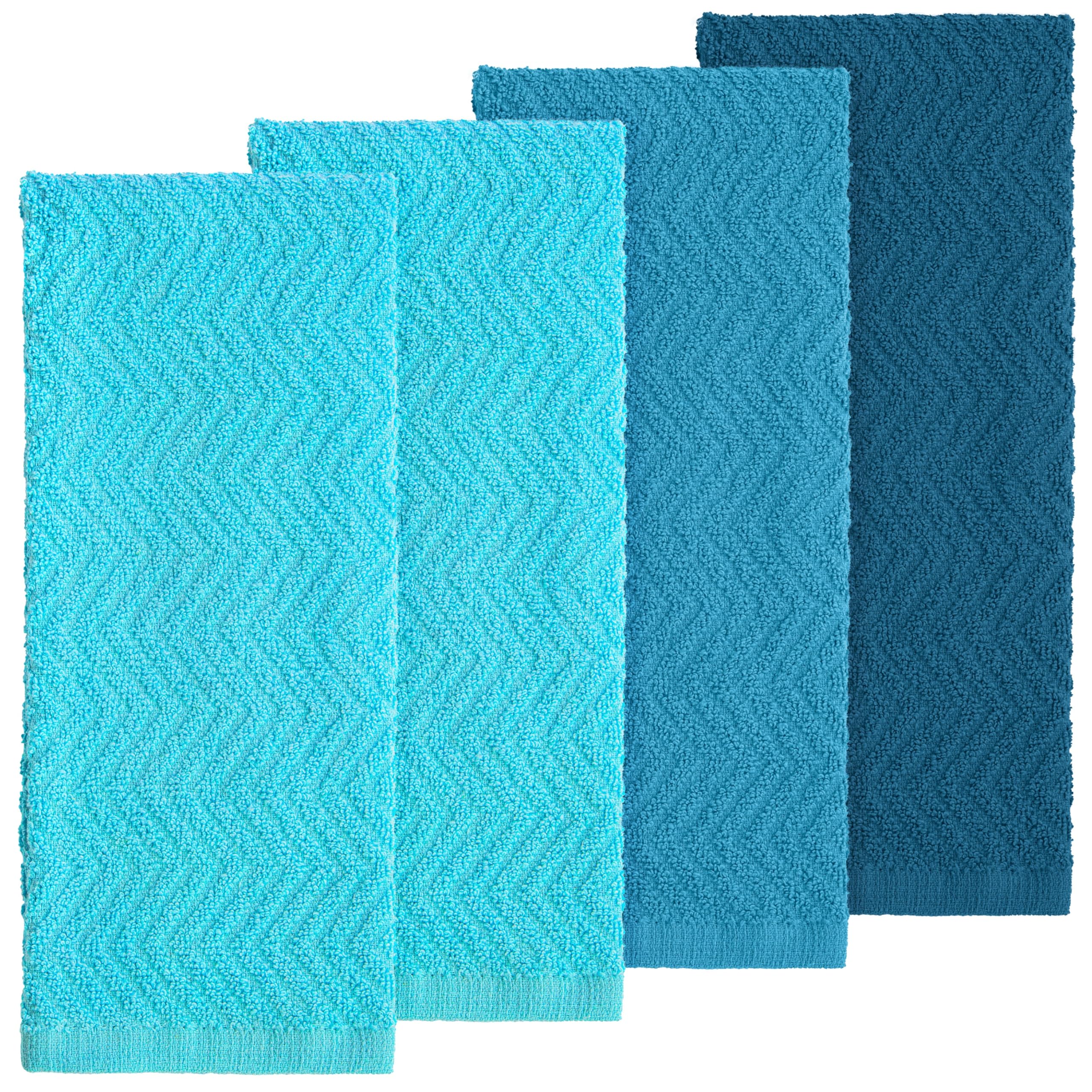DecorRack blue kitchen towel shows large 15 x 25 inch size for full coverage