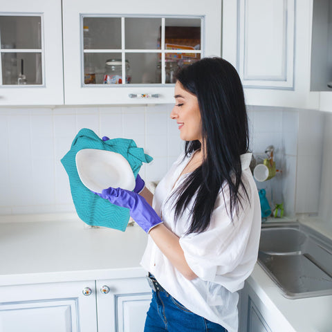 DecorRack ocean blue towel on the counter demonstrates absorbent performance