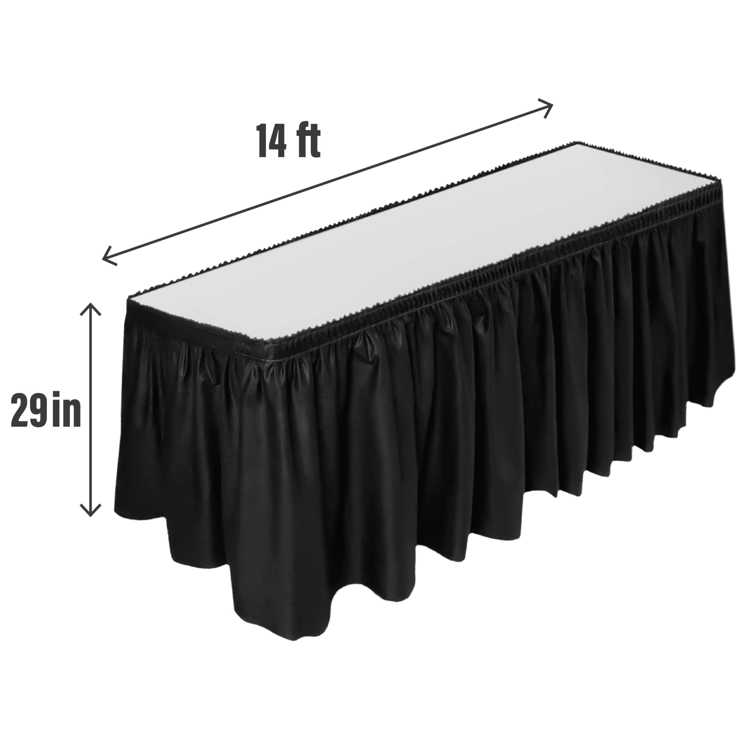 DecorRack table skirt with adhesive strip back enables quick setup and easy cleanup.