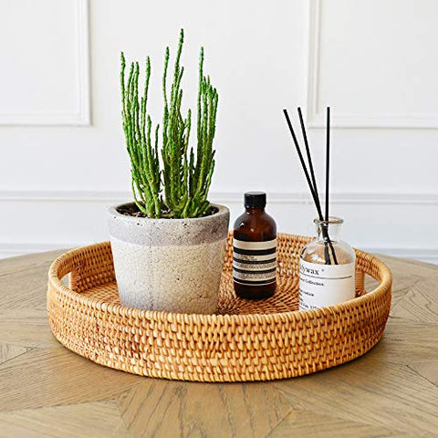 Decrafts decorative rattan tray cleans easily with a damp cloth.