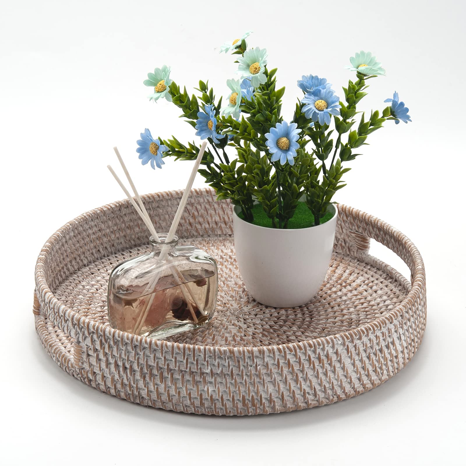 DECRAFTS round rattan tray easy to clean with damp cloth after serving.