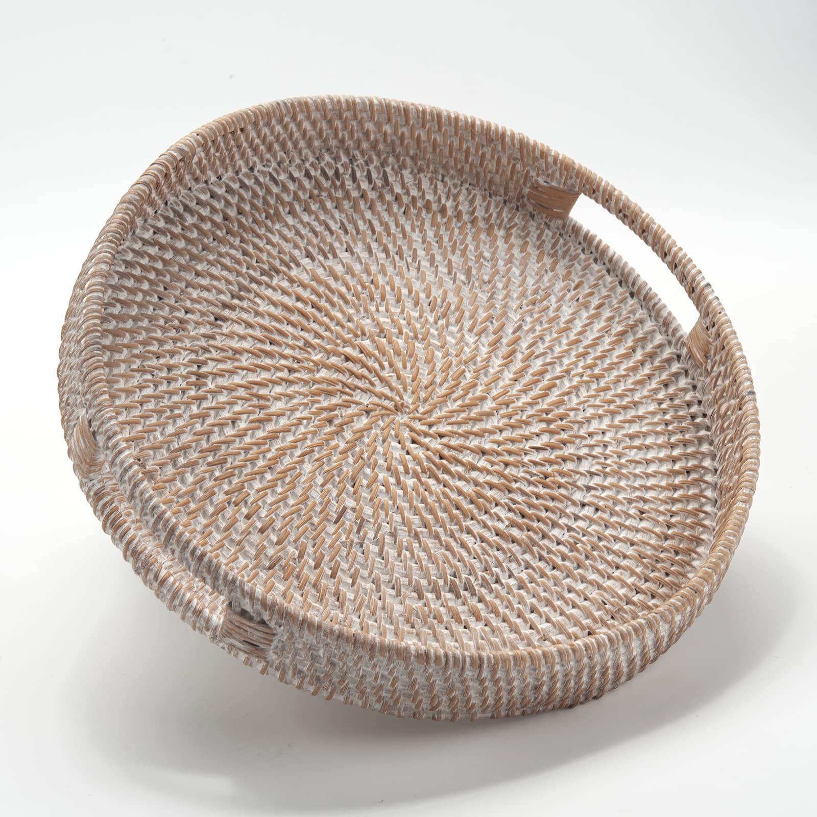 DECRAFTS round rattan serving tray with handles for easy serving.