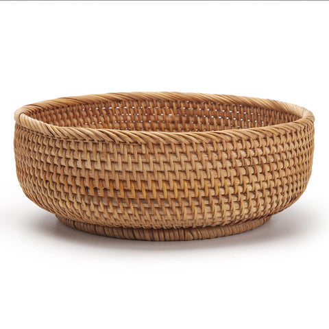DECRAFTS natural rattan storage bowl stacked for compact storage and easy access.