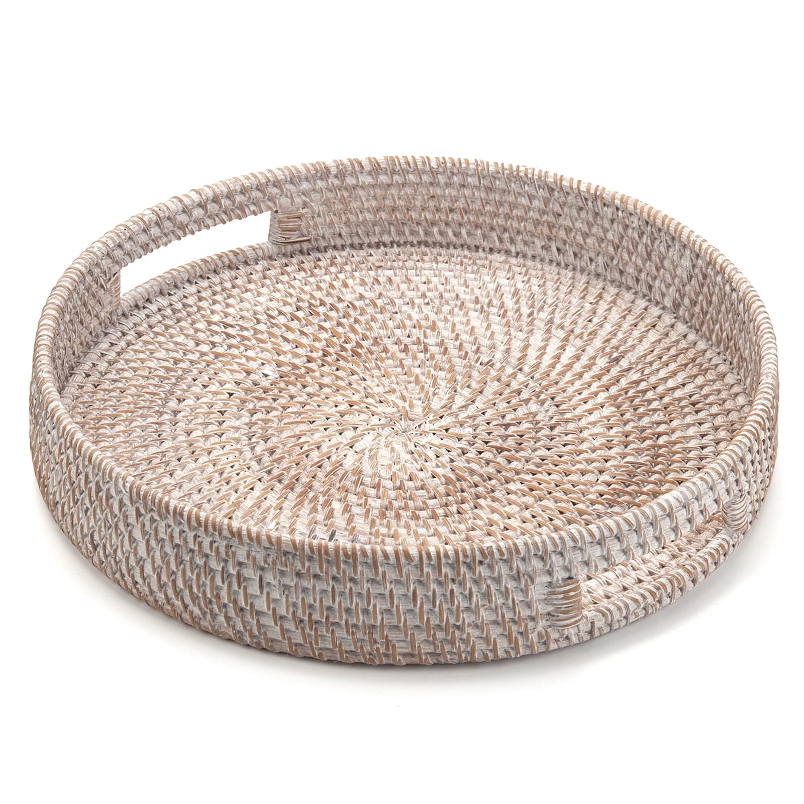 DECRAFTS round rattan tray with handles, easy carrying for breakfast in bed or couch.