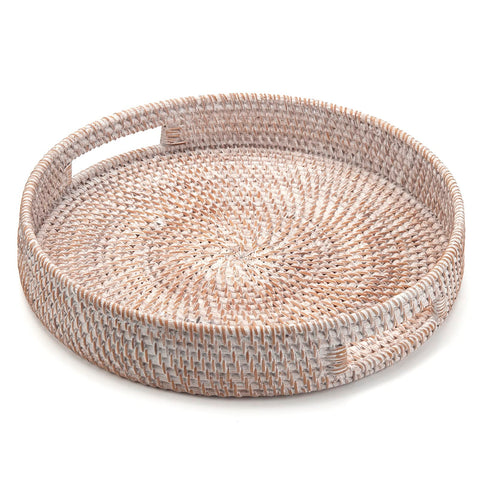 DECRAFTS round rattan tray with handles, easy carrying for breakfast in bed or couch.