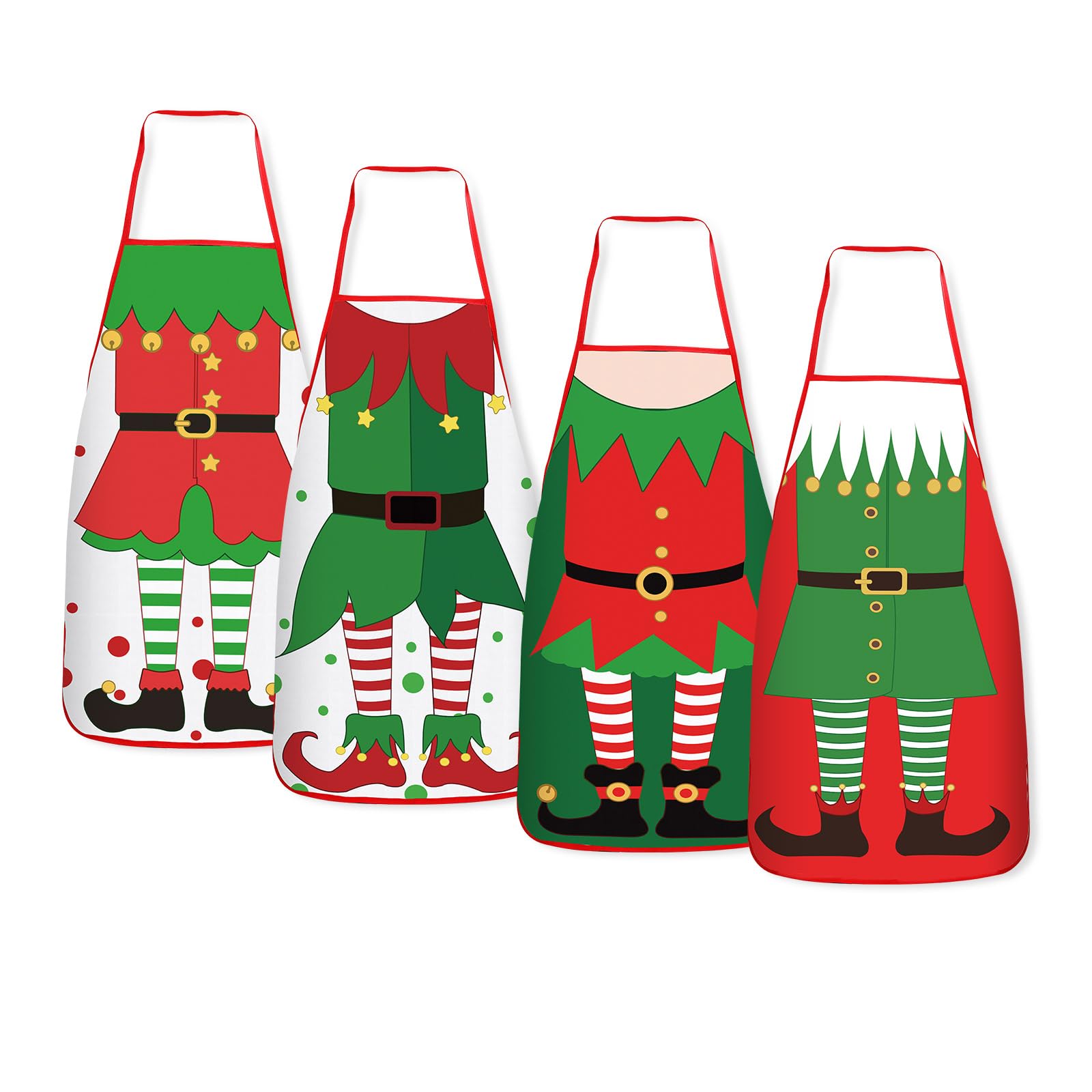 DECYOOL Christmas elf apron set four pieces in green and red for festive kitchen cooking