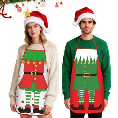 DECYOOL elf apron with red trim and gold buttons for playful holiday attire