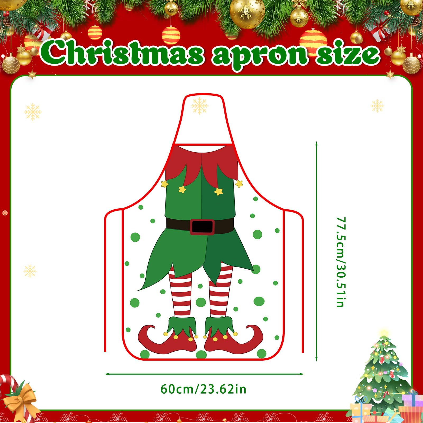 DECYOOL Christmas apron with jagged hem resembling snow or magical cloak