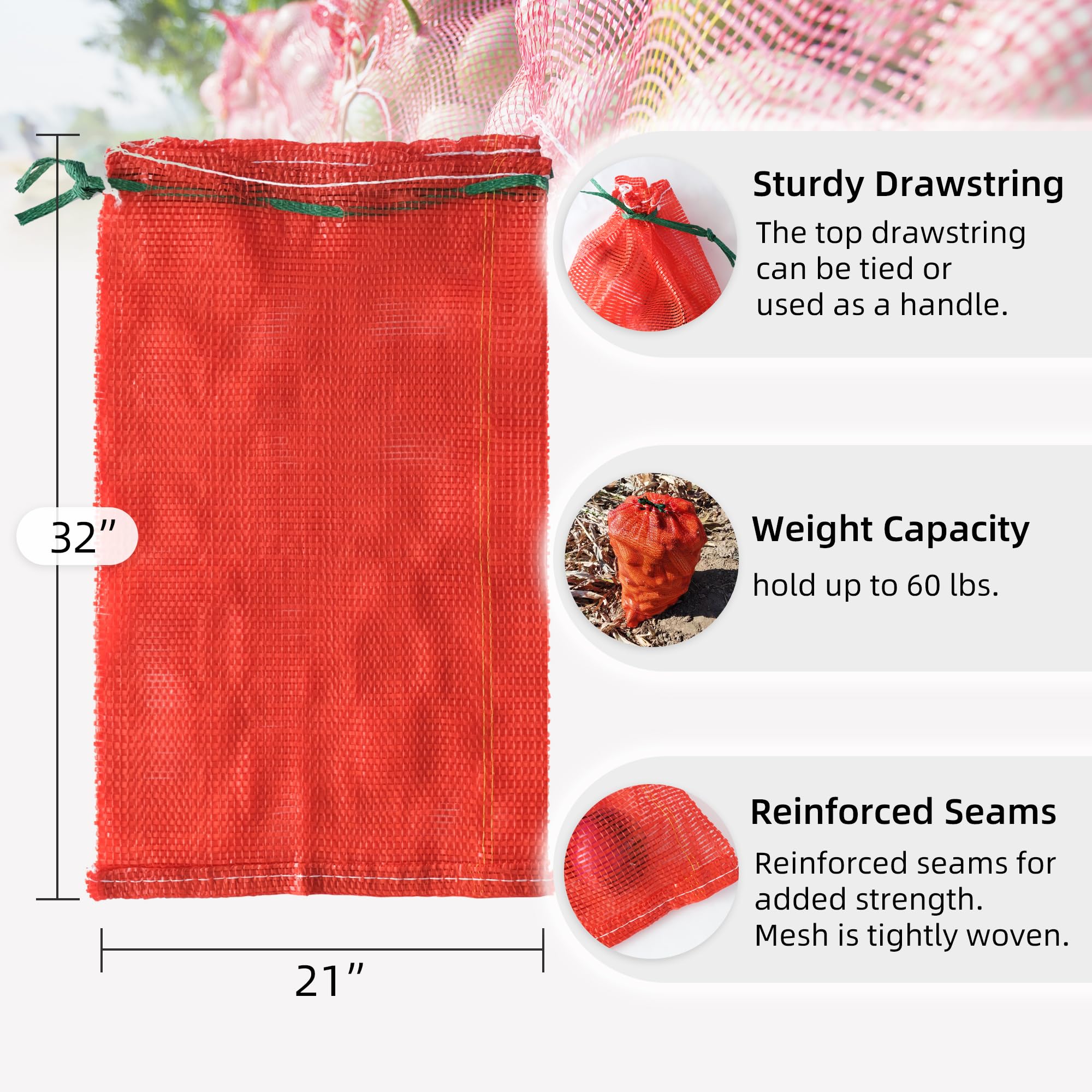 Deebree 60 lb capacity mesh bag safeguards produce while reducing trips and bulk.