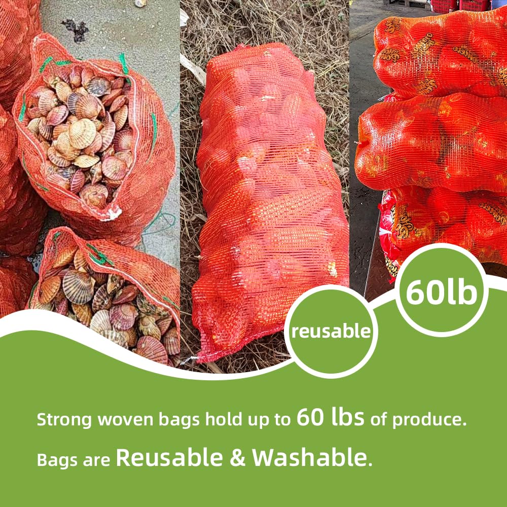 Deebree 50-pack mesh bags ideal for camping, markets, and home storage.