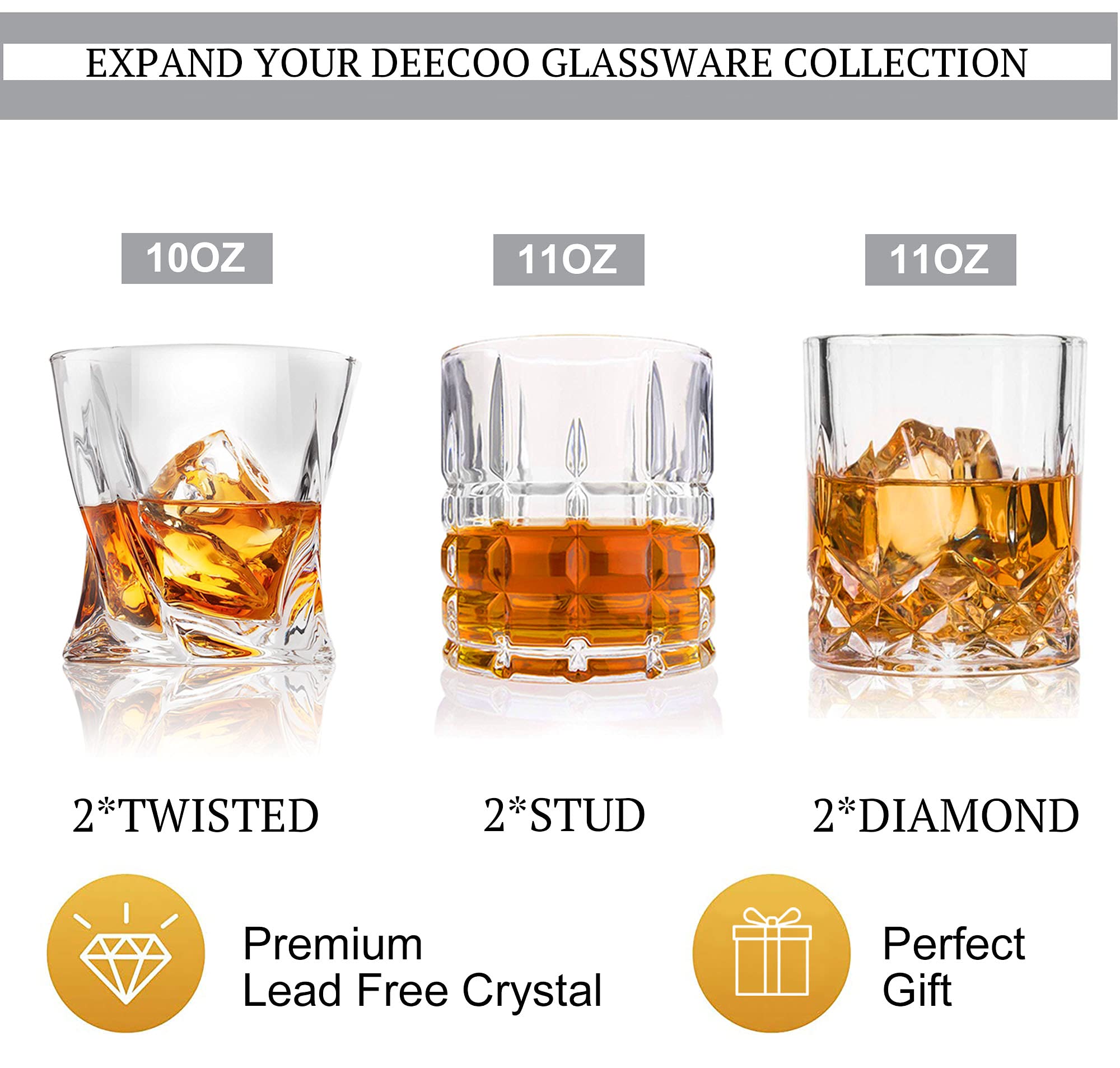 DeeCoo old-fashioned glasses 6-pack, sturdy daily-use option for entertaining.