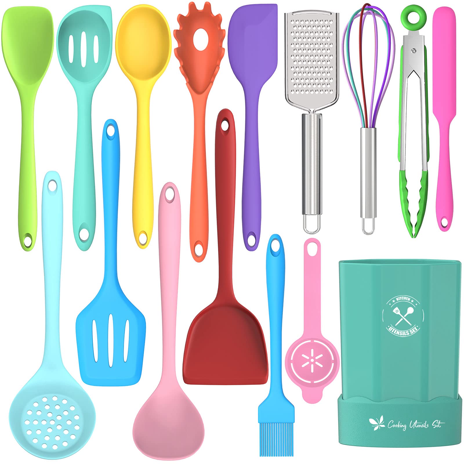 Deedro 16-piece silicone utensils set with holder keeps your kitchen organized.