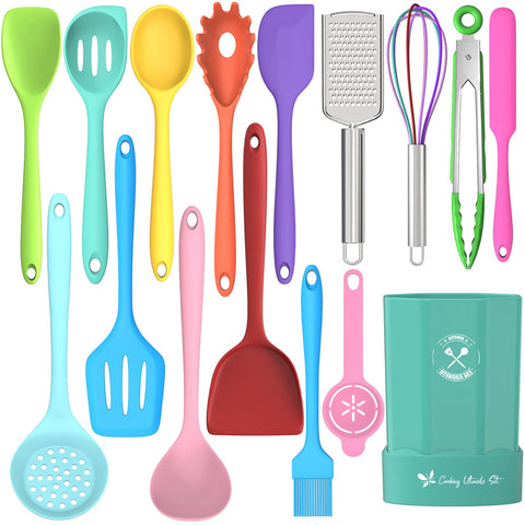Deedro 16-piece silicone utensils set with holder keeps your kitchen organized.
