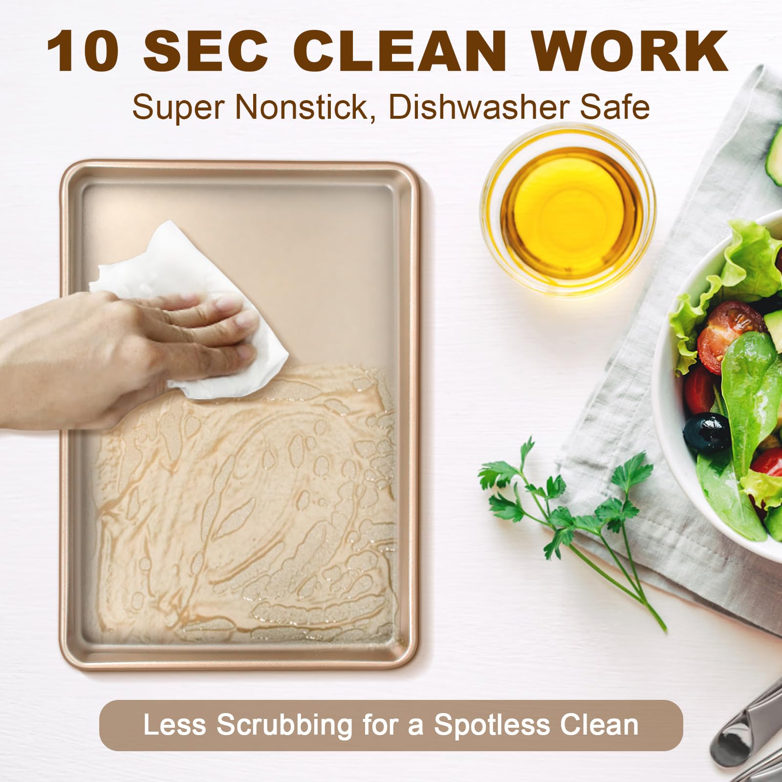 Smooth interior and exterior simplify hand washing after cooking.