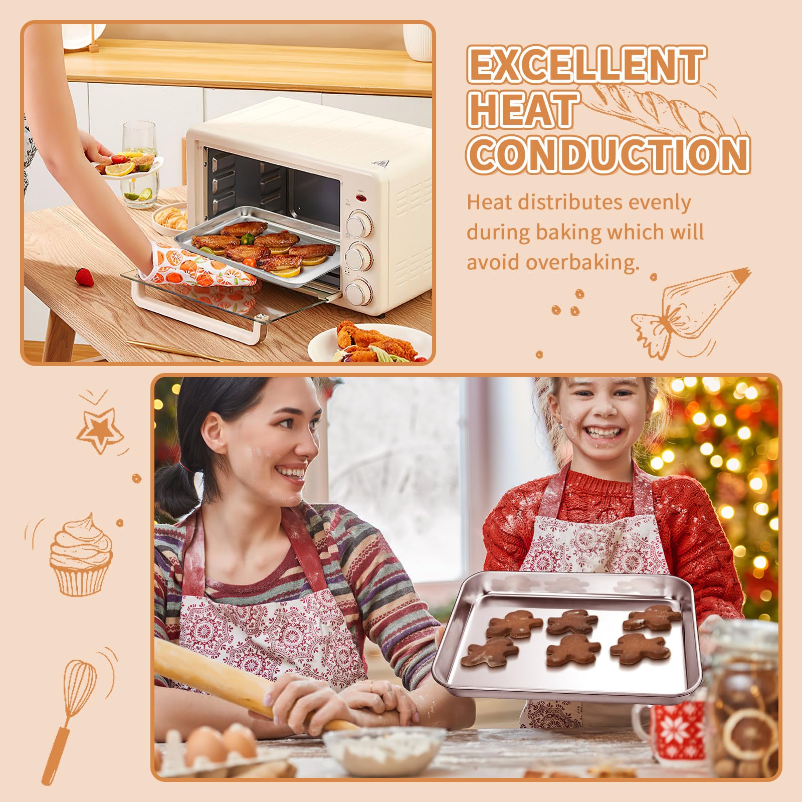 Deedro baking sheets set deep sides demonstrate increased capacity for sauces and roasting.