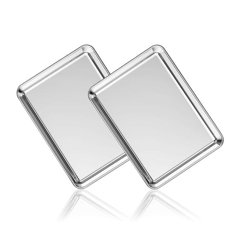 Deedro baking sheets set front view shows compact, rust-resistant stainless steel ready for daily baking.
