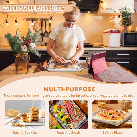 Deedro baking sheets set rolled-rim closeup emphasizes smooth edges and safe handling.
