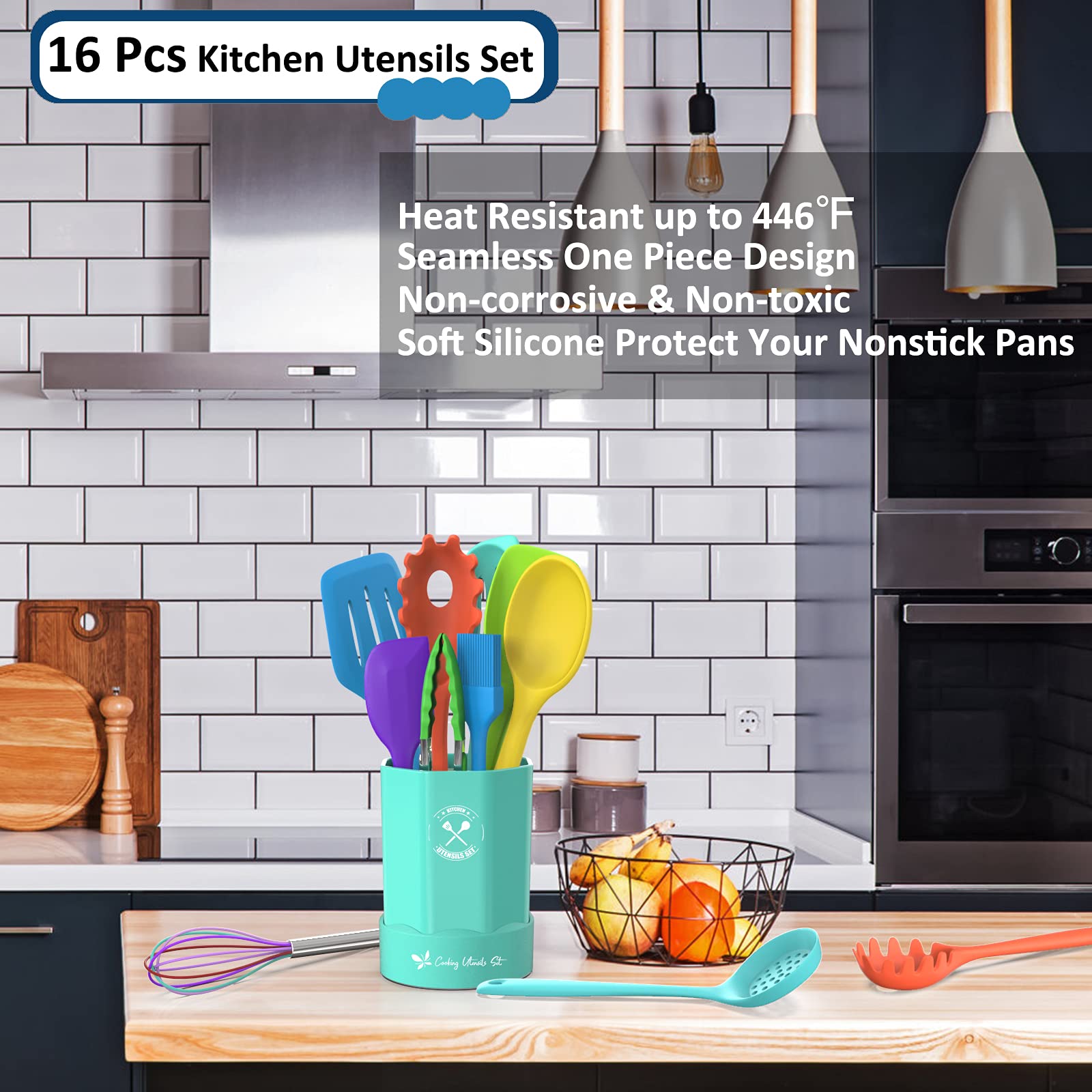 Deedro colorful silicone utensils brighten cooking sessions.