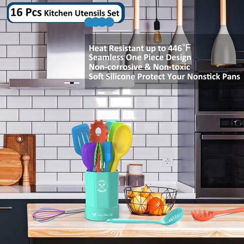 Deedro colorful silicone utensils brighten cooking sessions.