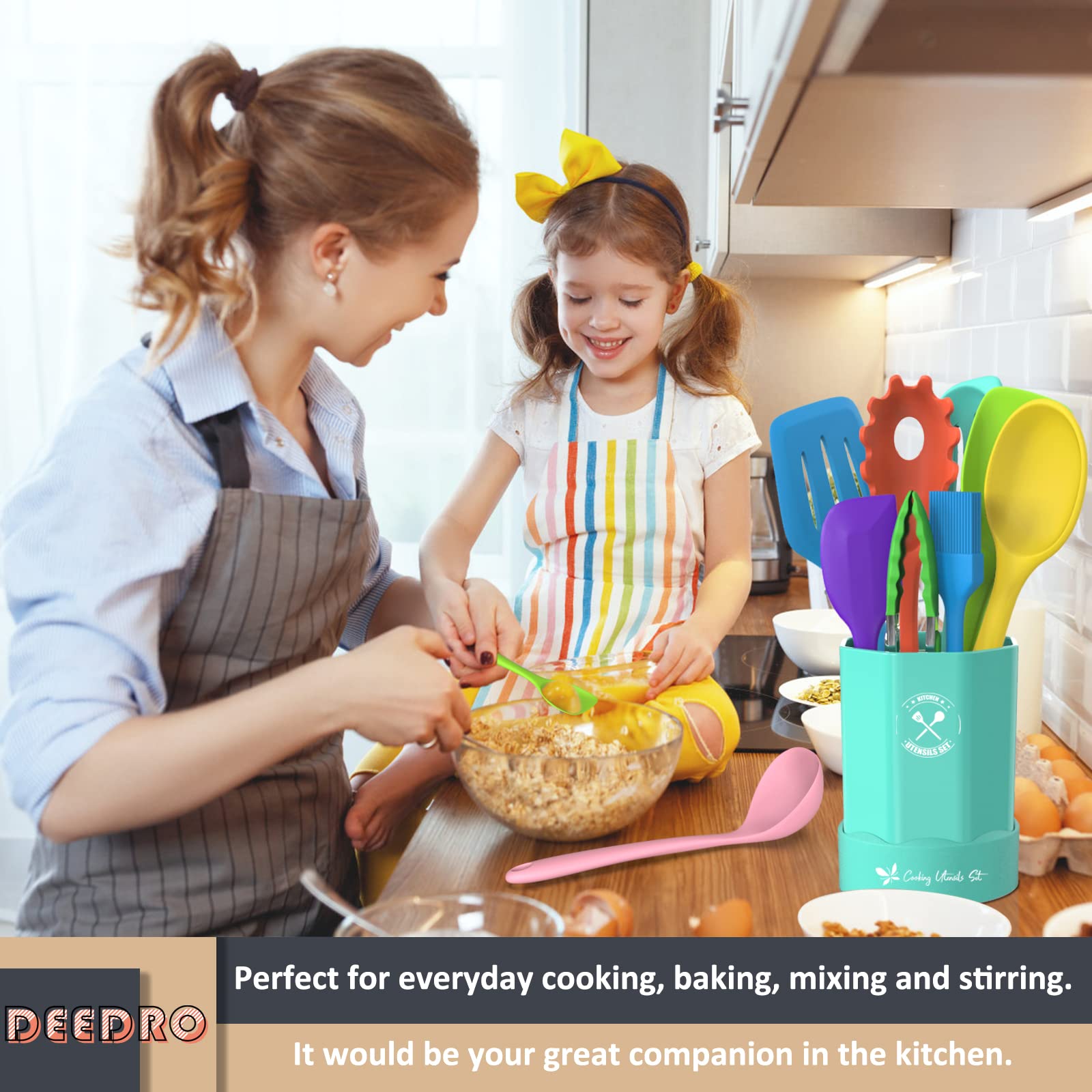 Deedro ergonomic-head utensils offer precise control while stirring.