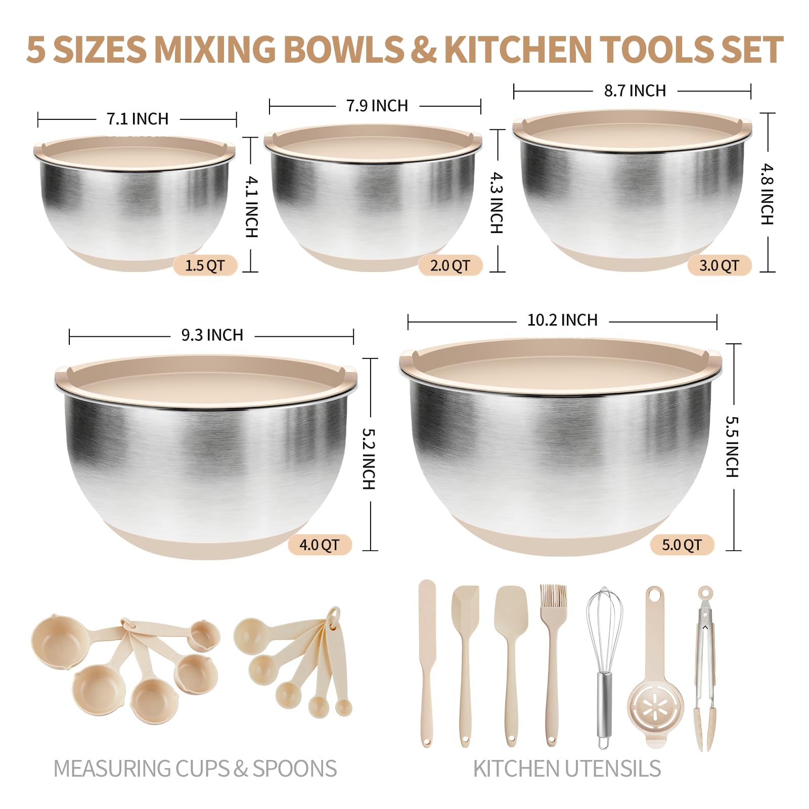 Deedro bowls with non-slip silicone base for stable prep on countertops.