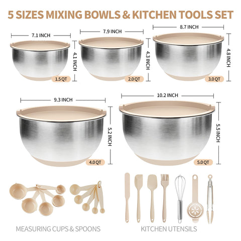 Deedro bowls with non-slip silicone base for stable prep on countertops.
