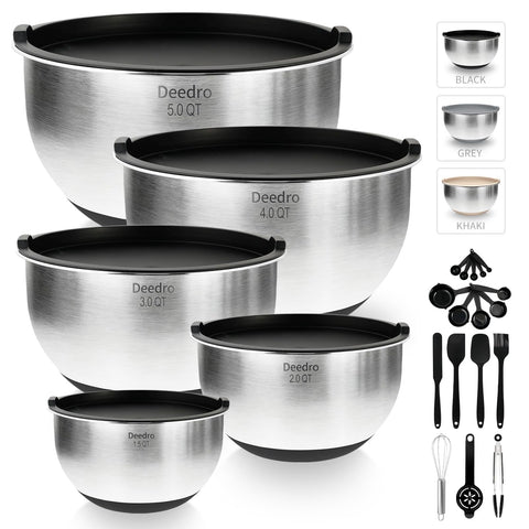 Deedro premium mixing bowls with airtight lids, stacked for easy storage and stability.