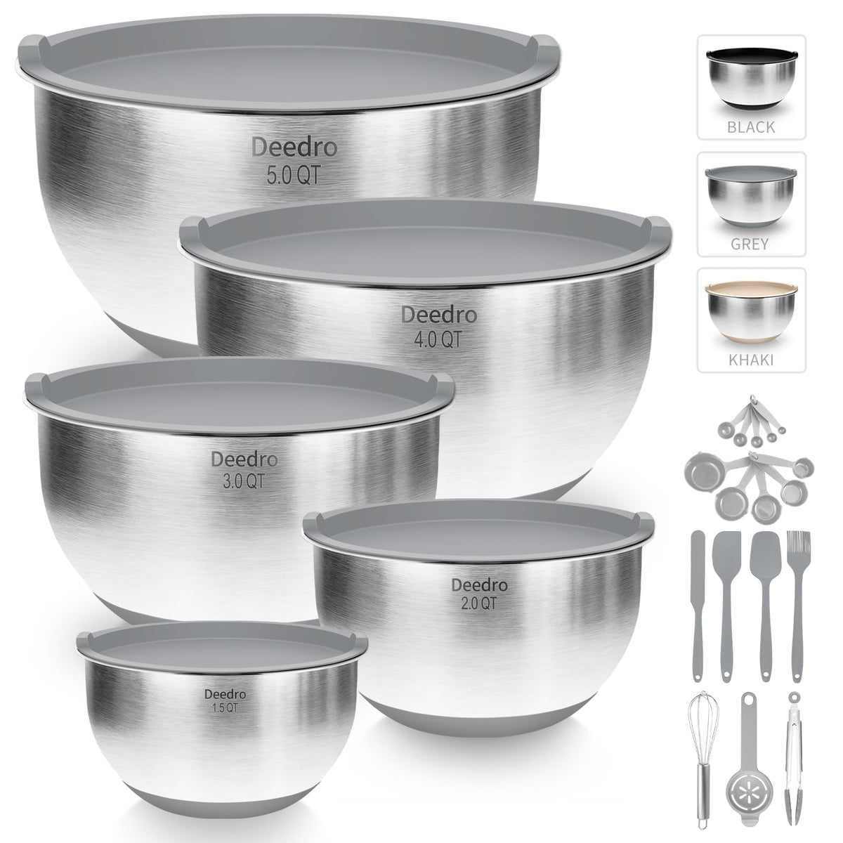 Deedro premium mixing bowls with lids 1.5 qt for precise prep.