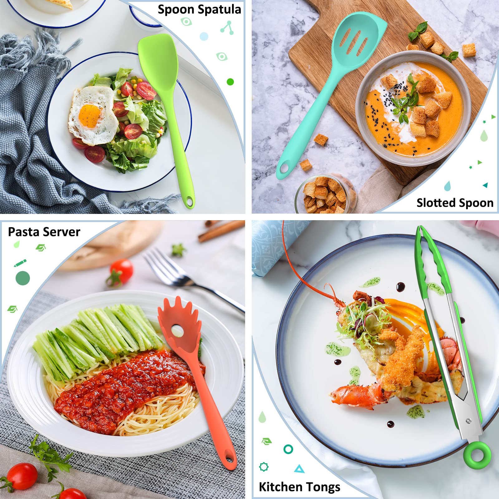Deedro silicone utensils heat resistance protects pots during cooking.