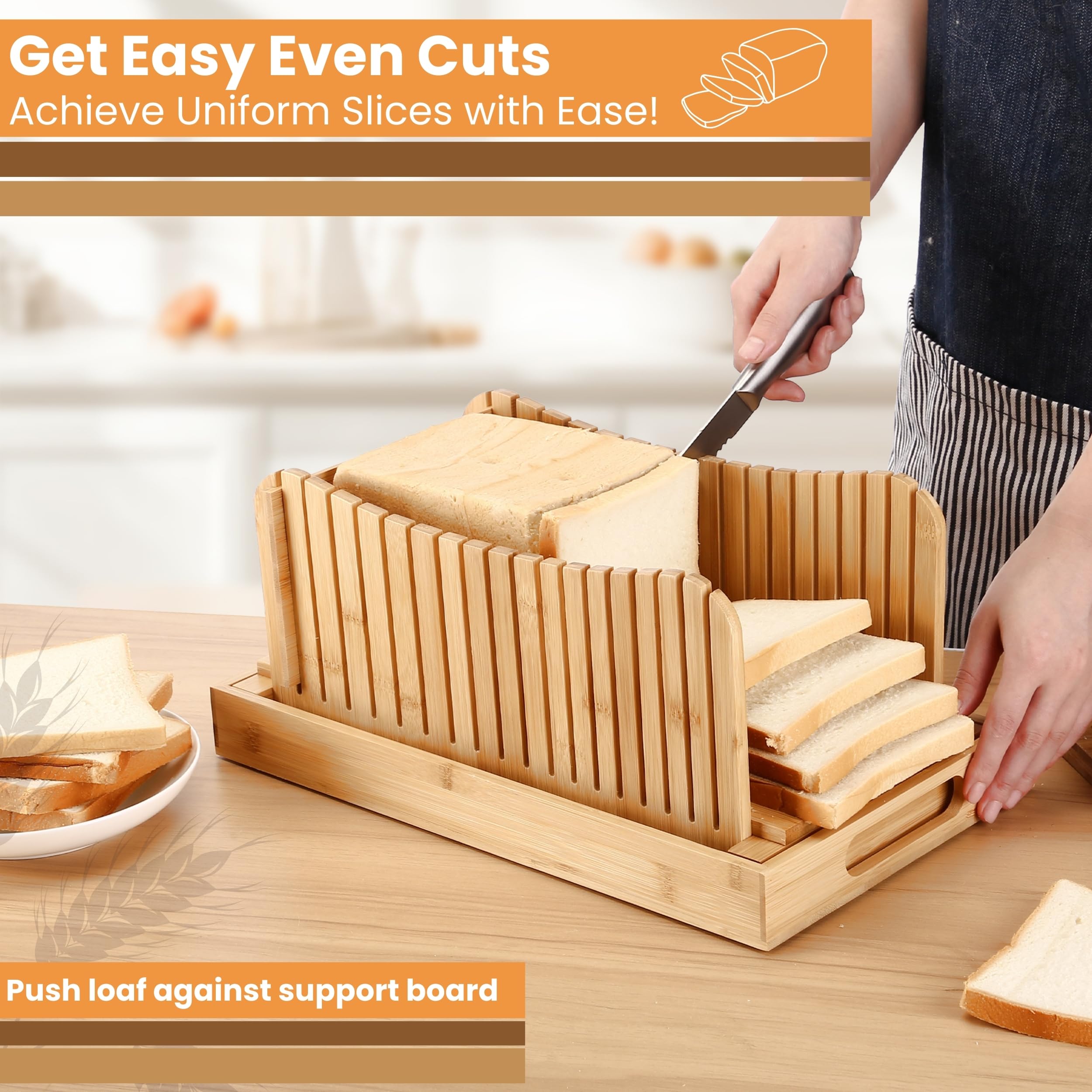 In-use view reveals evenly sliced bread using DEEN DYNAMICS slicer