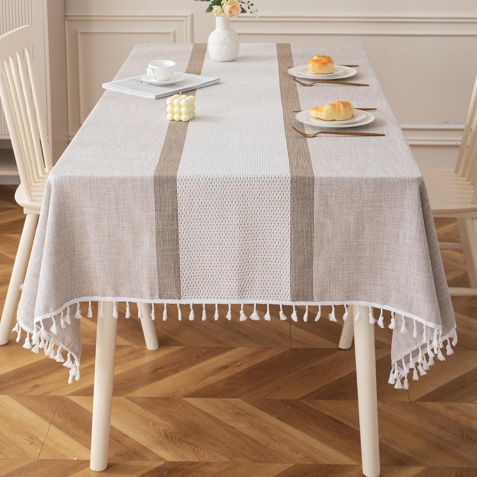 Deep Dream tablecloth with waterproof coating beads liquids for quick cleanup after spills.