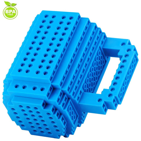 DEEXITO Build-on Brick Mug in vibrant colors, eye-catching for kids.
