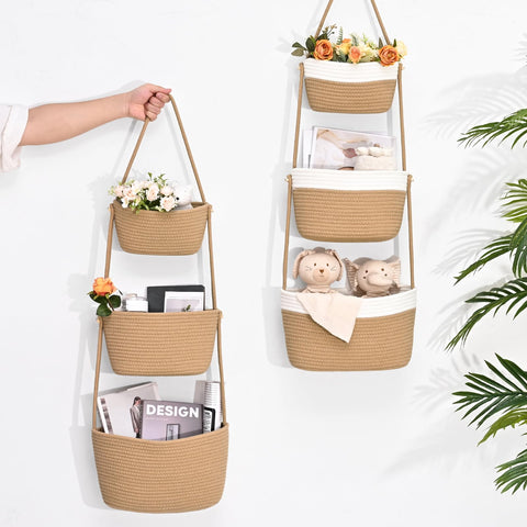 Degeyoyo bathroom and kitchen organization using cotton baskets for tidy essentials.