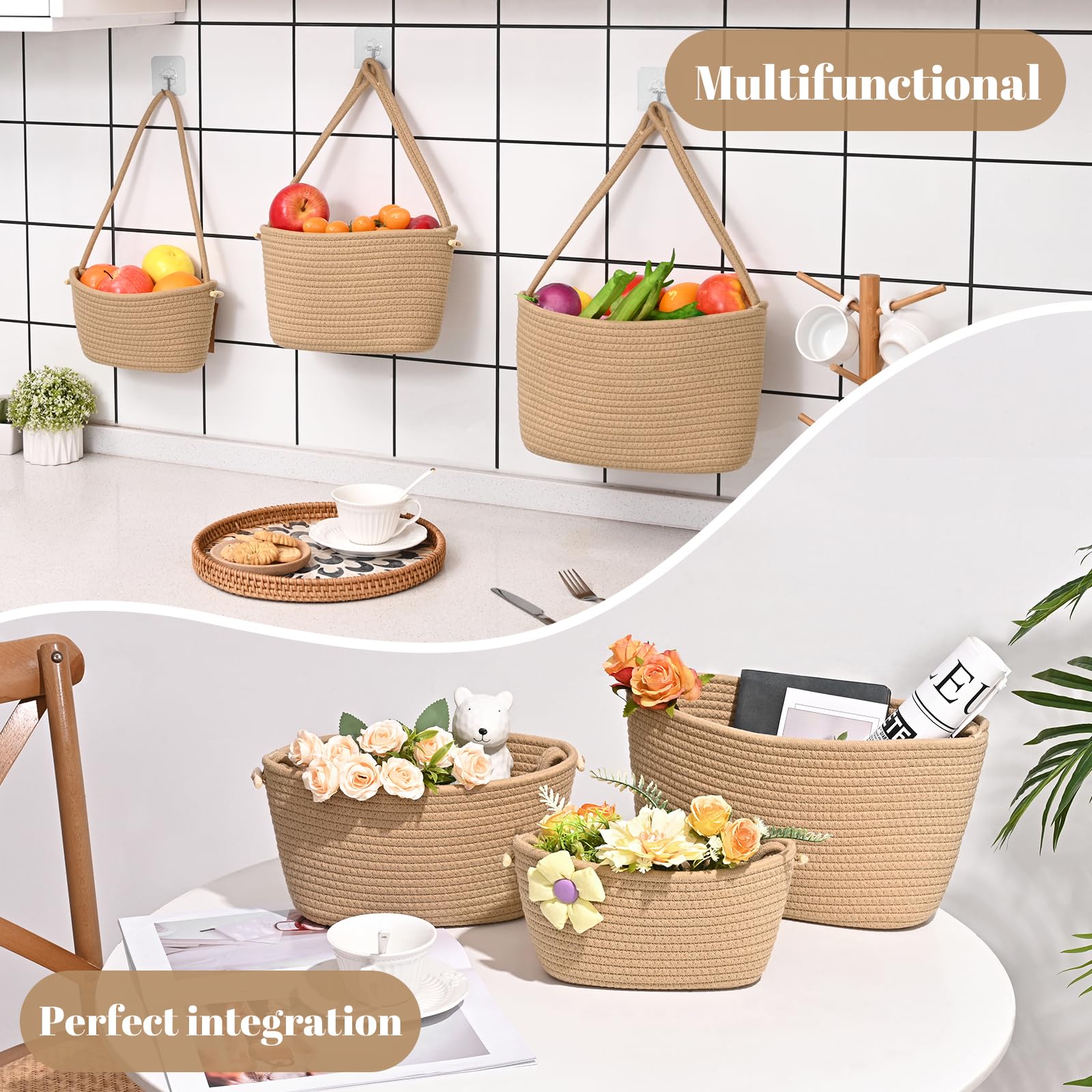 Degeyoyo hanging basket with four hooks provides accessible wall-mount storage.