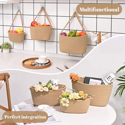 Degeyoyo hanging basket with four hooks provides accessible wall-mount storage.