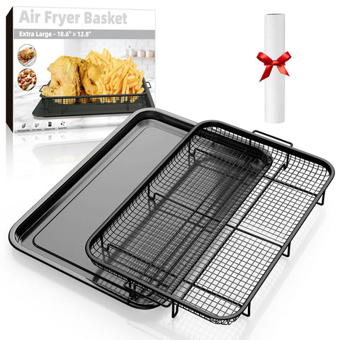 DEGOVIN air fryer basket in large size enables family-sized batches for even browning