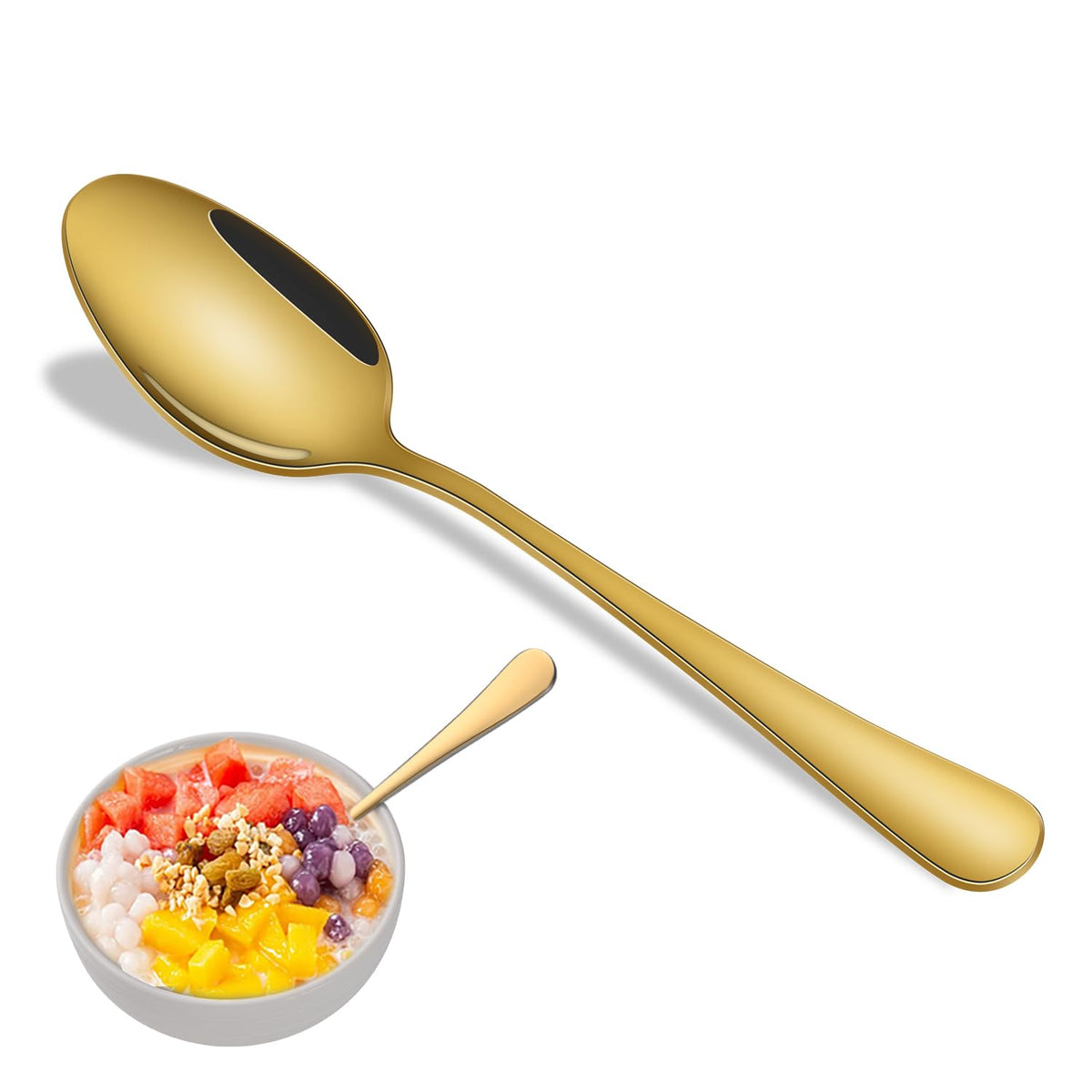 Dehov 16-piece gold soup spoon set displayed for refined dining ambiance