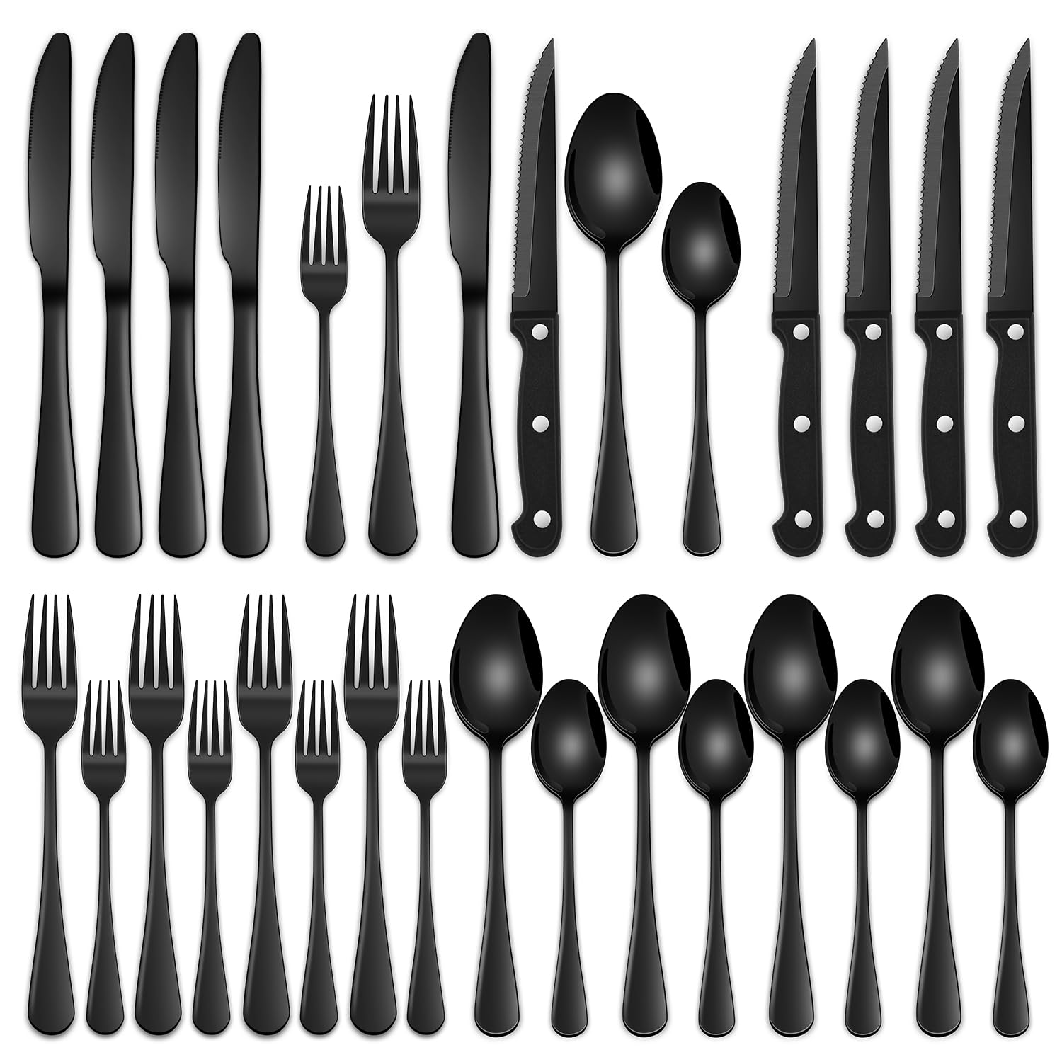 Dehov 24-piece black silverware set for stylish everyday dining.
